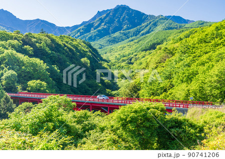 （山梨県）新緑の八ヶ岳連峰　東沢橋 90741206