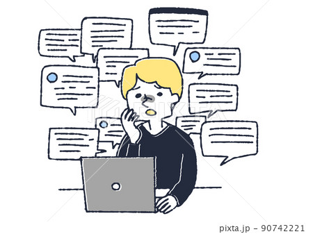 たくさんのネットの情報に晒され不安を感じる男性 情報過多の弊害のイラスト素材 [90742221] - PIXTA