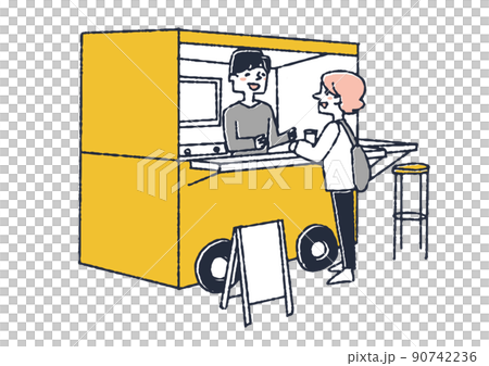 コーヒースタンドで会話する店員と客　地域住民とのコミュニケーションになるお店 90742236
