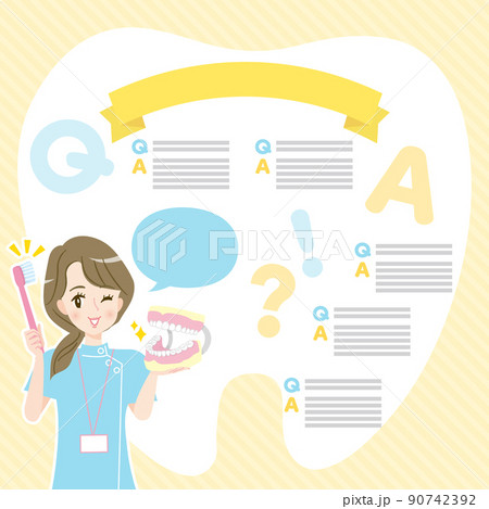 歯磨きの指導をする歯科助手　チラシ風イラスト素材 90742392