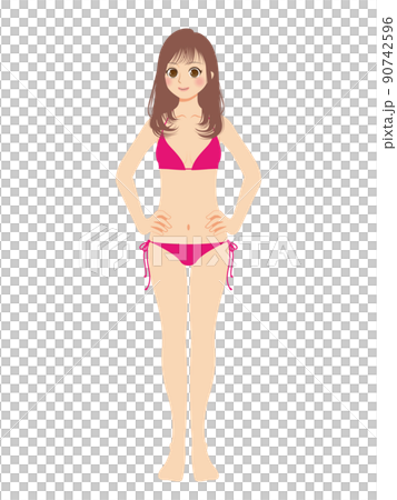 Illustration of working woman, whole body, swimsuit, brown hair 90742596