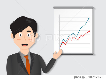 A businessman is communicating something by graphics A businessman is communicating something by graphics 90742678
