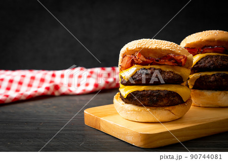 hamburger or beef burgers with cheese and bacon hamburger or beef burgers with cheese and bacon 90744081