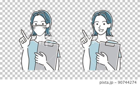 一名戴著口罩的醫護人員用手指解釋 一名戴著口罩的醫護人員用手指解釋 90744274
