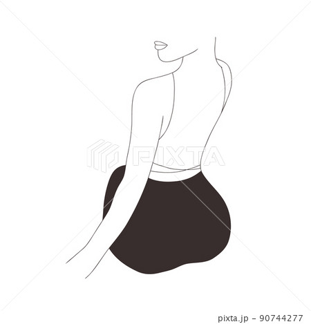 Linear female figure. Elegant faceless lady in black dress. Graceful woman silhouette. Minimalistic hand drawn vector illustration. Trendy logo for boutique, shop, beauty salon 90744277