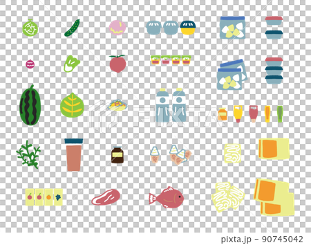 冷蔵庫にある様々な食材 セット イラスト素材 冷蔵庫にある様々な食材 セット イラスト素材 90745042