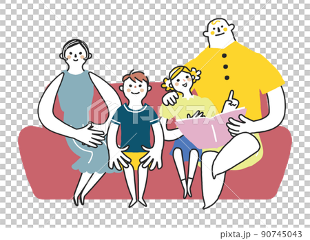 父母和孩子在沙發上放鬆插圖素材 父母和孩子在沙發上放鬆插圖素材 90745043