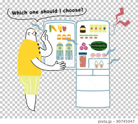 冷蔵庫を開けっ放しにしている男性　イラスト素材 90745047