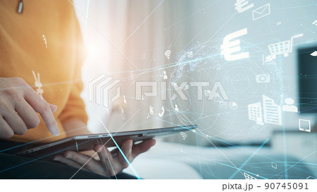 ネットワークイメージ　IoT　DX 90745091