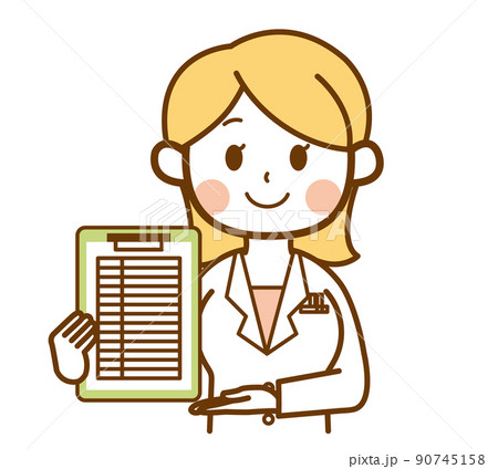 名簿を持つ白衣の女性のイラスト素材
