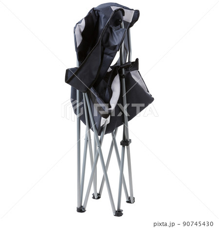 folding gray camping chair, half folded, on a white background 90745430