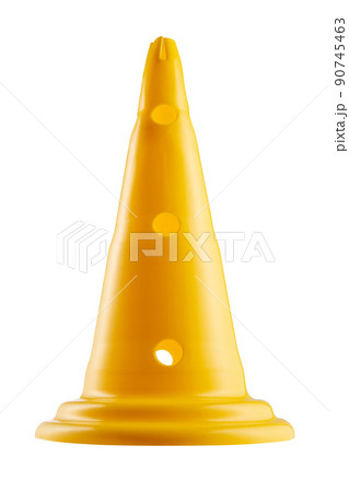 yellow plastic cone for sports or for road marking, on a white background yellow plastic cone for sports or for road marking, on a white background 90745463