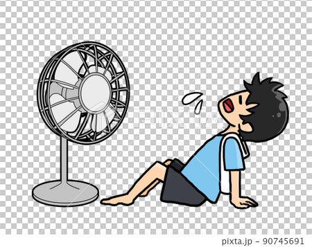 一個男孩在風扇前懶惰的插圖 一個男孩在風扇前懶惰的插圖 90745691