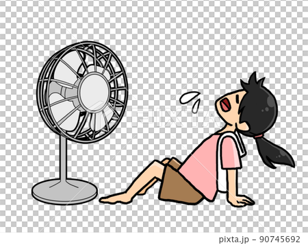 一個女孩在風扇前懶惰的插圖 一個女孩在風扇前懶惰的插圖 90745692