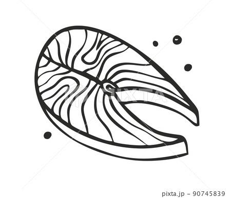 Fish steak barbecue grill hand-drawn. Restaurants cooking doodle. Vector illustration 90745839