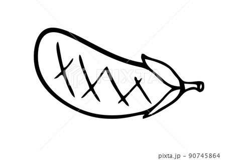 Grilled eggplant hand-drawn. Restaurants cooking doodle. Vector illustration 90745864