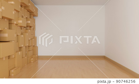 Stack of cardboard box carton or parcel in logistics warehouse. concept of delivering, 3D rendering. Stack of cardboard box carton or parcel in logistics warehouse. concept of delivering, 3D rendering. 90746256