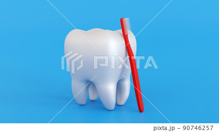 Tooth icon with toothbrush, dental care concept, 3D rendering. Tooth icon with toothbrush, dental care concept, 3D rendering. 90746257