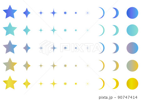 キラキラしたアイコンのイラストセット　グラデーション 90747414