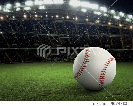 Sport stadium with baseball ball at night backdrop. for background advertisement 90747889