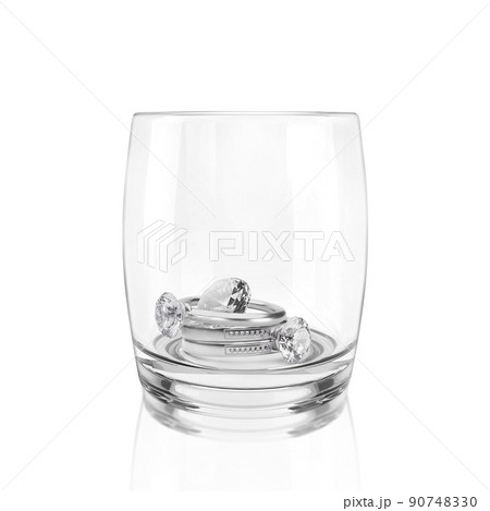 elegant diamond ring on. emty glass isolated on white background. 3d render 90748330