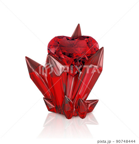 Red heart shaped diamond, on emerald red crystal isolated on white background. 3d render 90748444