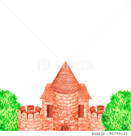 Banner castle in the thicket. Watercolor illustration. Isolated on a white background. For design Banner castle in the thicket. Watercolor illustration. Isolated on a white background. For design 90749121