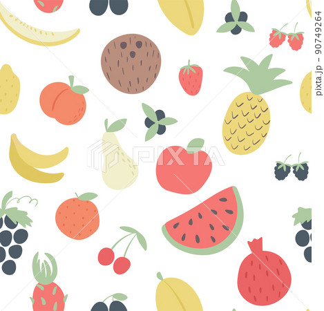 Summer fruit seamless pattern vector Background exotic tropical fruits 90749264