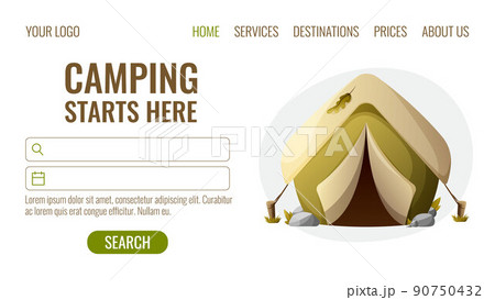 Camping, tourist tent, vector illustration, cartoon style. Concept of travel, trip, camper, journey 90750432