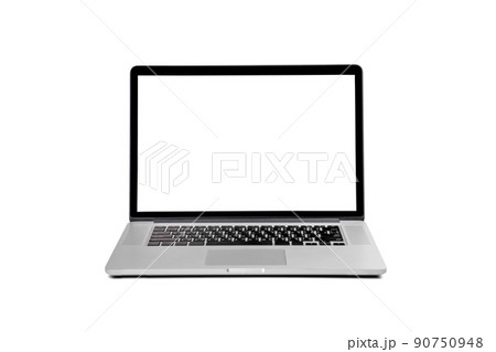 Laptop gray metalic sliver colour notebook in front side view open cover on the white background. laptop hardware and white screen Clipping Path. Laptop gray metalic sliver colour notebook in front side view open cover on the white background. laptop hardware and white screen Clipping Path. 90750948