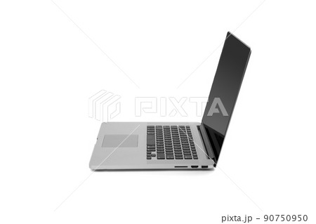 Laptop gray metalic sliver colour notebook beside view open cover on the white background. Clipping Path. Laptop gray metalic sliver colour notebook beside view open cover on the white background. Clipping Path. 90750950