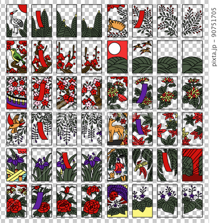 シンプルな花札のカラーイラストアイコンセット シンプルな花札のカラーイラストアイコンセット 90751705