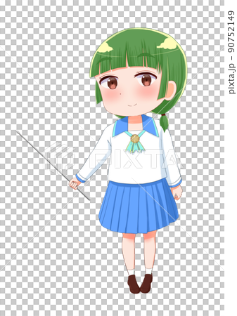 Illustration of a uniform girl with a pointer in her right hand Student announcement Three-headed full-body icon 90752149