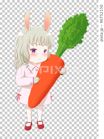 一隻兔子的擬人化插圖,一個銀髮的銀色金發圖標,上面有一根大胡蘿蔔,一件粉紅色的連衣裙 一隻兔子的擬人化插圖,一個銀髮的銀色金發圖標,上面有一根大胡蘿蔔,一件粉紅色的連衣裙 90752150