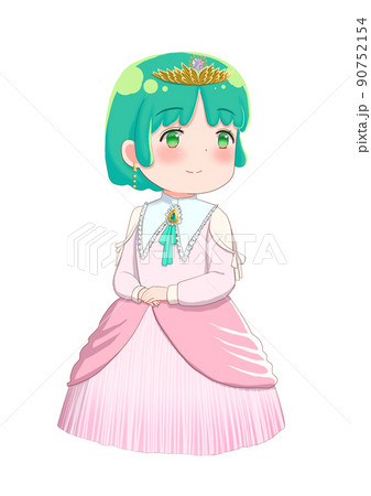 ピンクのドレス姿の姫様イラスト 三頭身アイコン ミニキャラのイラスト素材