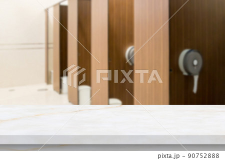 Empty white marble table top with blur bathroom background 90752888