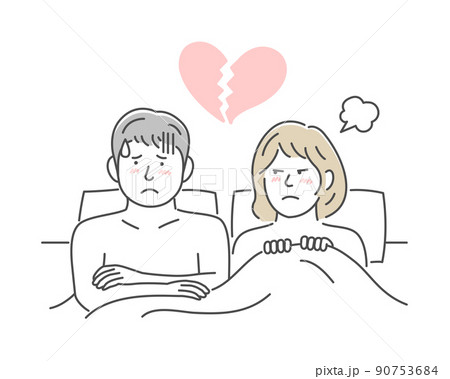 ベッドで寄り添う男女・夫婦・カップル 上半身 (SEX ・性行為) / ED・セックスレス 90753684