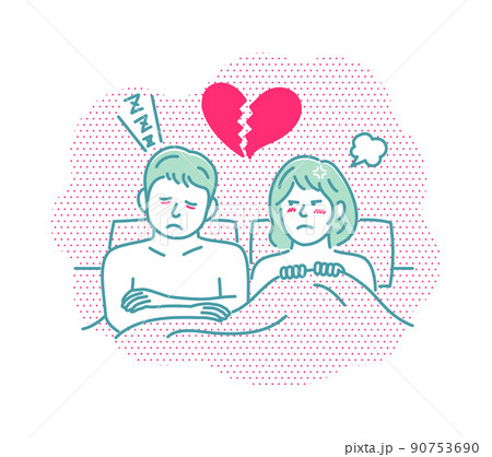 ベッドで寄り添う男女・夫婦・カップル 上半身 (SEX ・性行為) / 疲れ・過労・セックスレス 90753690