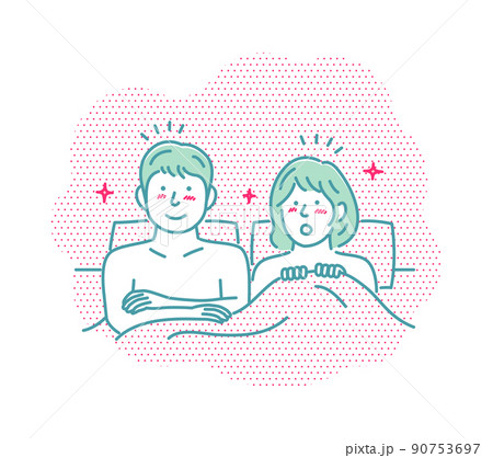 ベッドで寄り添う男女・夫婦・カップル 上半身 (SEX ・性行為) / 気づく・思い出す 90753697