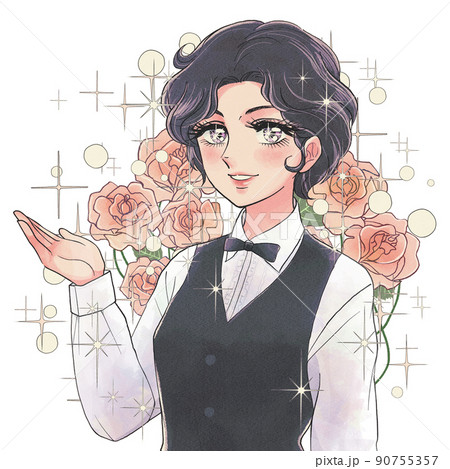 昭和50年代少女漫画風・薔薇を背負った美しい男装の執事 90755357