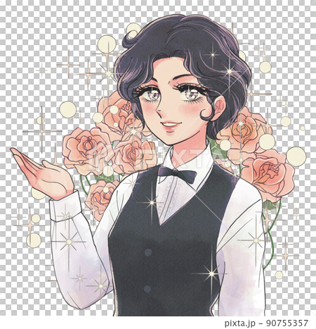 昭和50年代少女漫画風・薔薇を背負った美しい男装の執事 90755357