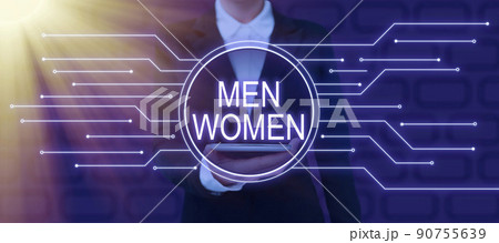 Sign displaying Men Women. Word for The state where in a boy or a girl turns to be a mature adult Lady Drawing Brainstorming New Solutions Surrounded With Question Marks Sign displaying Men Women. Word for The state where in a boy or a girl turns to be a mature adult Lady Drawing Brainstorming New Solutions Surrounded With Question Marks 90755639
