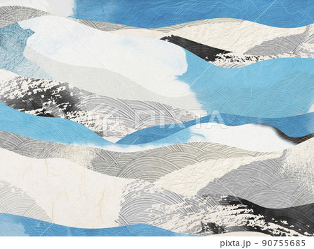 和紙と和柄を使った抽象的な背景素材　和モダン 90755685