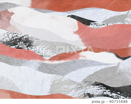 和紙と和柄を使った抽象的な背景素材　和モダン 90755686