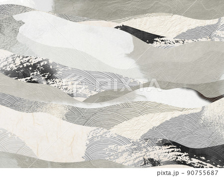 和紙と和柄を使った抽象的な背景素材　和モダン 90755687