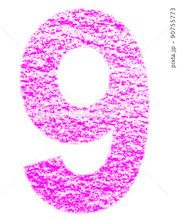 クレヨンで描かれた数字 キュウ 9 桃色 背景白 高解像度 パス付 他色有り 90755773