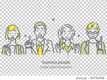 ビジネスウーマンとビジネスマン　シンプルでお洒落な線画イラスト 90756006
