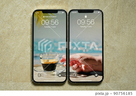 Share a Cup Of Espresso. Galati, Romania - June 07, 2022 The Iphone 12 Pro Max 90756185