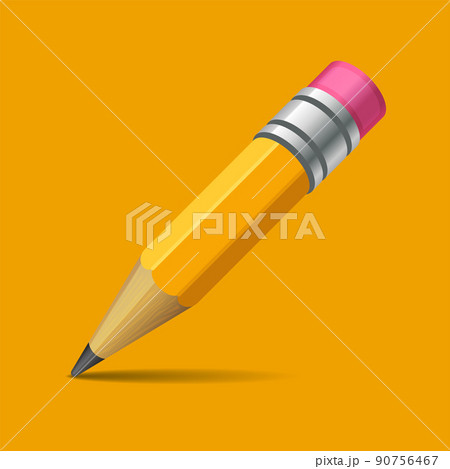 3D Pencil Icon on Orange Background. Vector 90756467