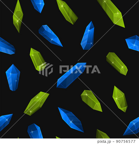 Crystal Seamless Pattern. Blue and Green Gems. Vector Crystal Seamless Pattern. Blue and Green Gems. Vector 90756577